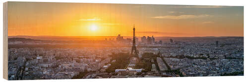 Holzbild Paris Skyline Panorama bei Sonnenuntergang II