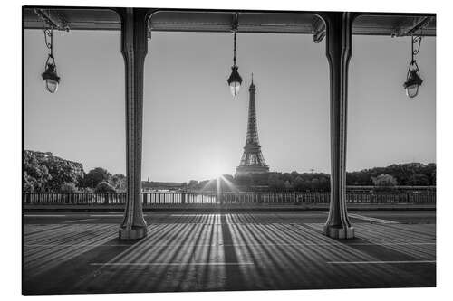 Aluminium print Pont de Bir Hakeim and Eiffel Tower, b/w