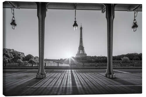 Leinwandbild Pont de Bir Hakeim und Eiffelturm, s/w