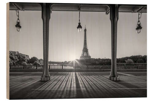 Trätavla Pont de Bir Hakeim and Eiffel Tower, b/w