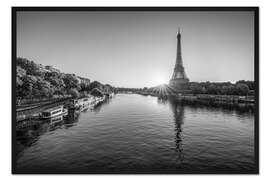 Gerahmter Kunstdruck Eiffelturm bei Sonnenaufgang, s/w