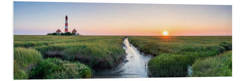 Cuadro de PVC Westerheversand and salt marshes at sunset