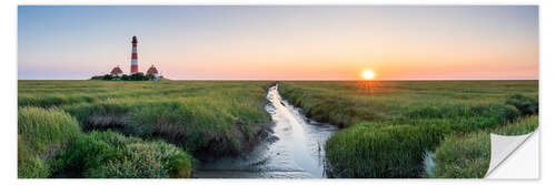 Selvklebende plakat Westerheversand and salt marshes at sunset