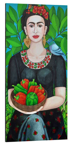 Quadro em alumínio Frida Kahlo with a bowl of peppers