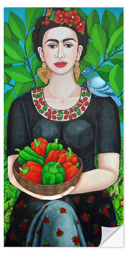 Naklejka na ścianę Frida Kahlo with a bowl of peppers