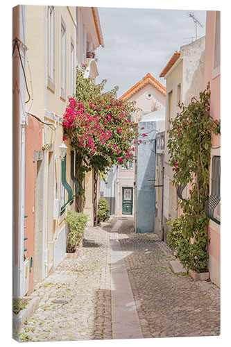 Lærredsbillede Pastel color street in Cascais, Portugal