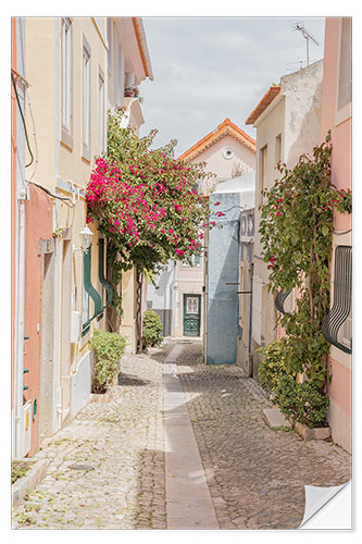 Naklejka na ścianę Pastel color street in Cascais, Portugal