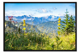 Gerahmter Kunstdruck Alpenpanorama mit Wildblumen