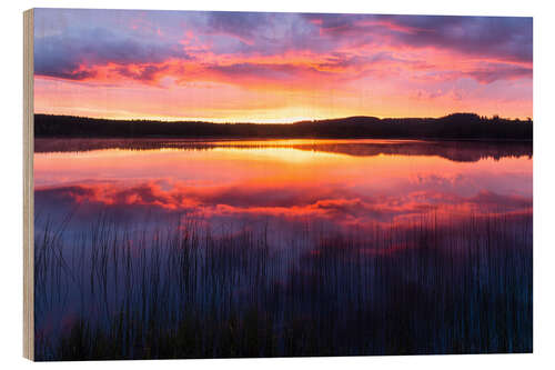 Holzbild Sonnenaufgang am See