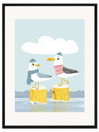 Gerahmter Kunstdruck Zwei Möwen - Moin Hamburg! - Julia Reyelt