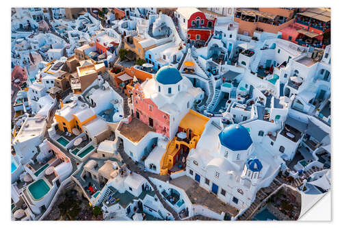 Selvklæbende plakat The colourful Oia, Santorini