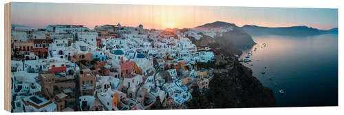 Holzbild Sonnenaufgang im Panorama auf Santorini