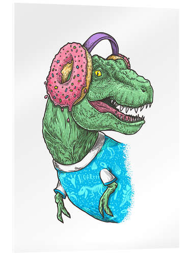 Acrylic print T-Rex with Donut Headphones