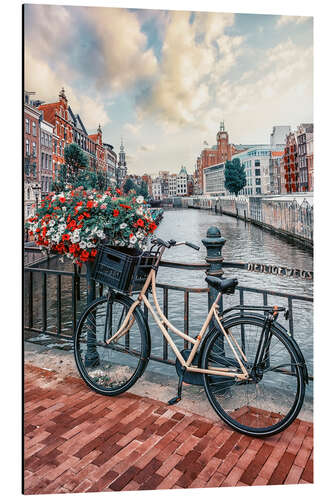 Aluminiumsbilde Flower bicycle on the canal in Amsterdam