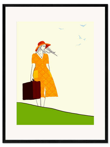Kehystetty taidepainatus Traveling Girl in the Orange Dress