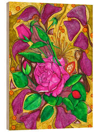 Holzbild Pinke Rosenblüte - Maria Forrester
