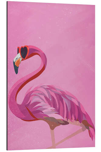 Stampa su alluminio Flamingo with Heart Glasses II