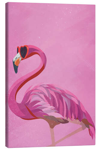 Leinwandbild Flamingo mit Herzbrille II