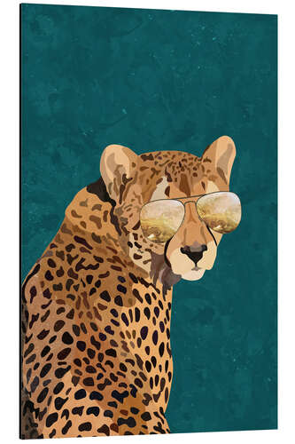 Alubild Gepard mit goldener Sonnenbrille