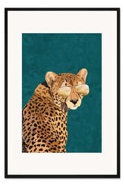 Gerahmter Kunstdruck Gepard mit goldener Sonnenbrille