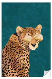 Selvklebende plakat Cheetah with Golden Sunglasses