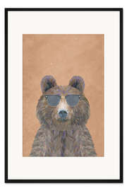 Gerahmter Kunstdruck Braunbär mit Sonnenbrille