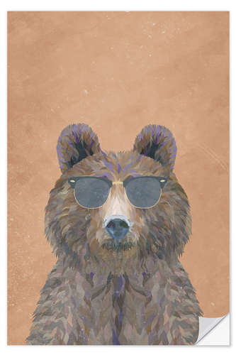 Muursticker Brown bear with sunglasses