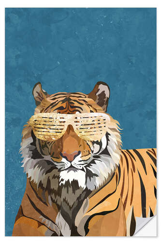 Selvklebende plakat Tiger with Party Glasses II