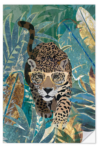 Selvklebende plakat Jungle Jaguar with Glasses