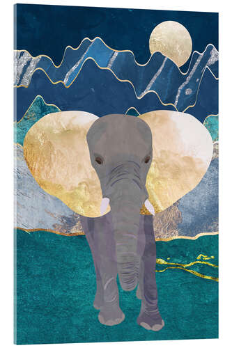 Quadro em acrílico Beautiful Elephant in the Moonlight