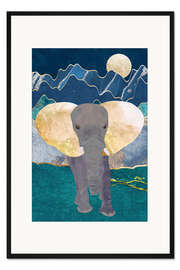 Gerahmter Kunstdruck Schöner Elefant im Mondschein