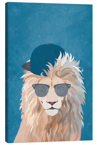 Canvas print Lion with Cap and Sunglasses