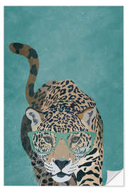 Sticker mural Curious Jaguar with Glasses (detail)