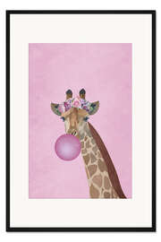 Gerahmter Kunstdruck Giraffe mit Kaugummiblase