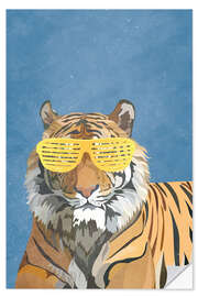 Selvklebende plakat Tiger with Party Glasses I