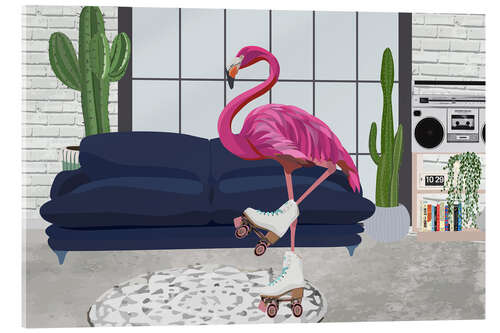Obraz na szkle akrylowym Flamingo with roller skates