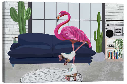 Obraz na płótnie Flamingo with roller skates