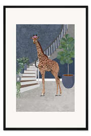 Gerahmter Kunstdruck Giraffe an der Treppe
