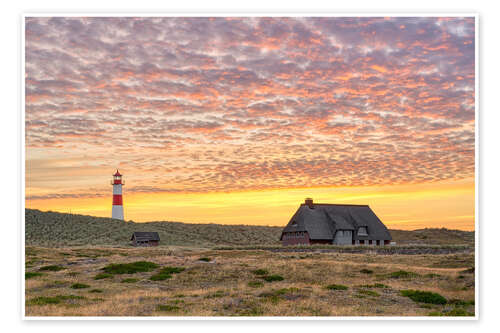 Póster Lighthouse in the sunset on Sylt, Germany