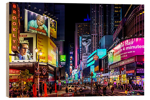 Wood print Times Square in New York at night