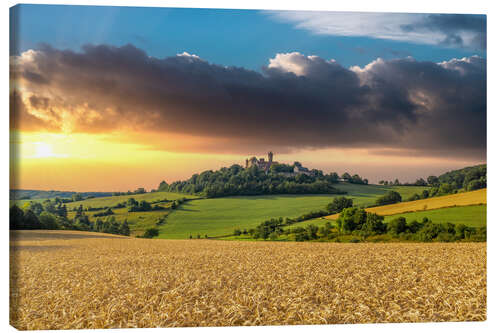 Quadro em tela Fields and a Castle at Sunset