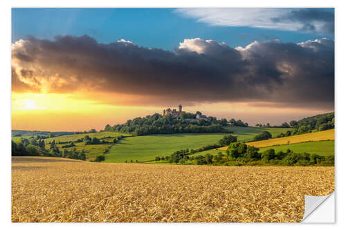 Naklejka na ścianę Fields and a Castle at Sunset