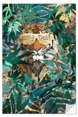 Sticker mural Jungle Tiger with Party Glasses