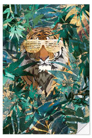 Selvklebende plakat Jungle Tiger with Party Glasses