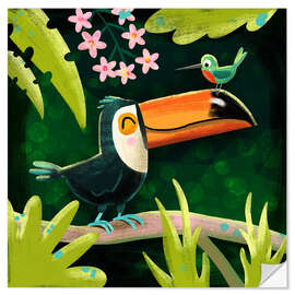 Selvklebende plakat Toucan and Hummingbird