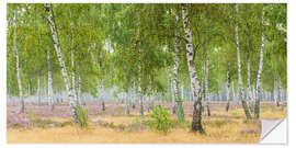 Wall sticker Birch forest with heather blossom