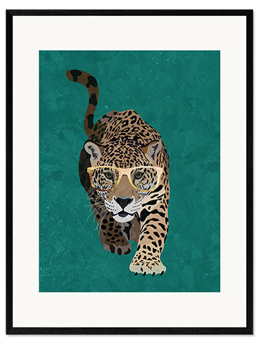 Ingelijste kunstdruk Curious Jaguar with Glasses