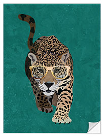 Selvklebende plakat Curious Jaguar with Glasses