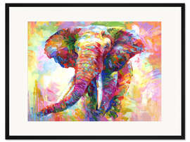 Gerahmter Kunstdruck Fröhlich-buntes Elefantenporträt