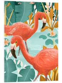 Acrylglasbild  Flamingos im Wasser - Goed Blauw